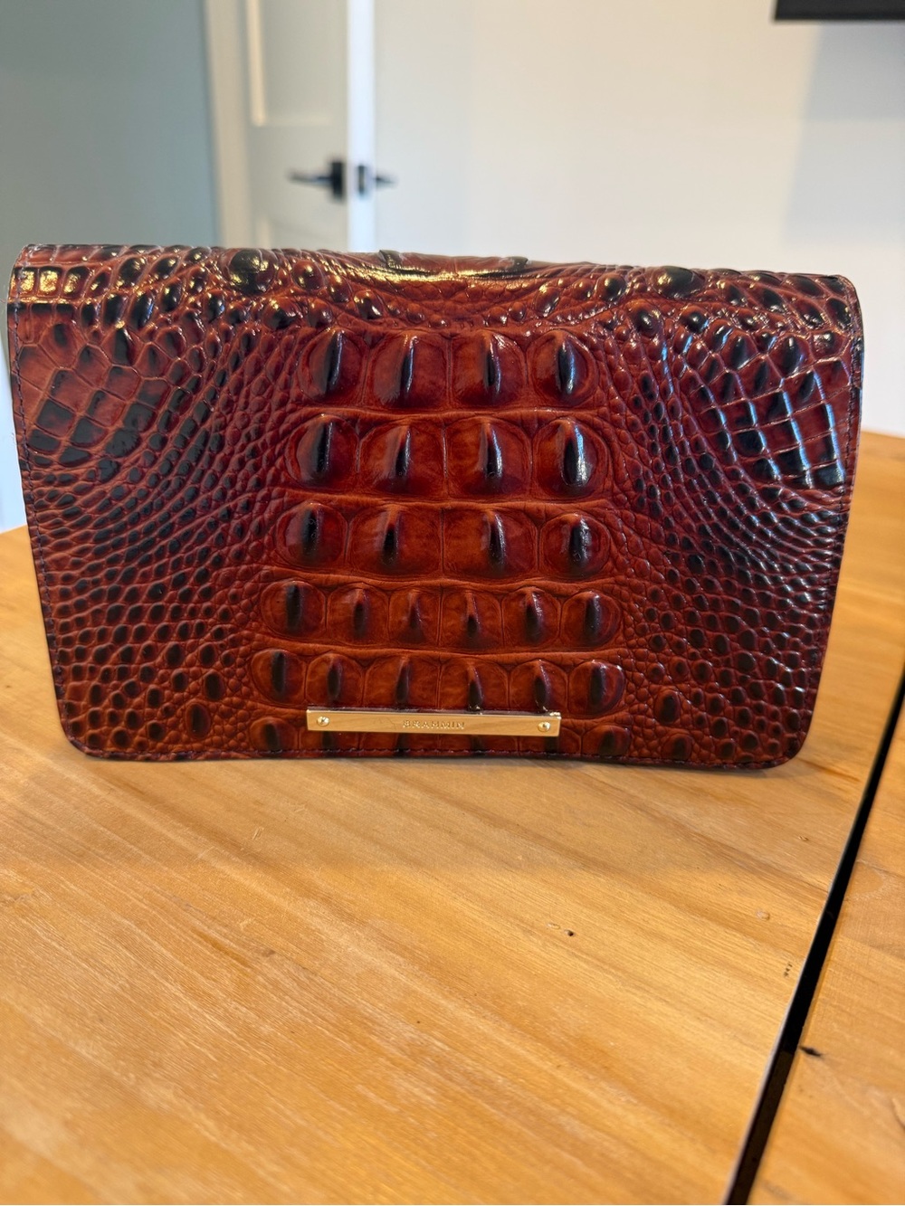 Brown Croc-Embossed Leather Shoulder Bag